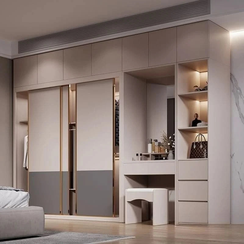 Sliding door wardrobe household bedroom small apartment full set of thickened back plate simple sliding door wardrobe