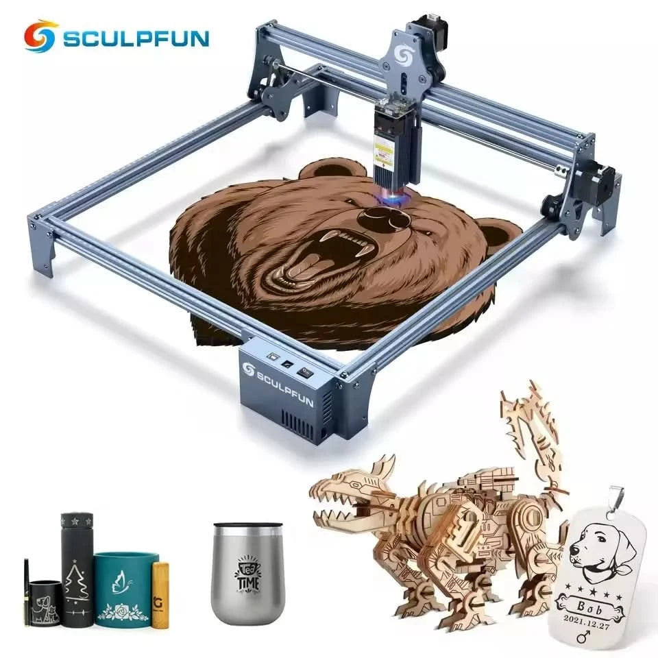 SCULPFUN S9 Lasermaschine 90W CO2 Laser-Effekt Gravur Schneidwerkzeug Hohe Genauigkeit 410x420mm Schnelle Montage