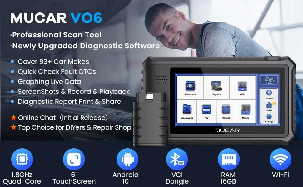 MUCAR VO6 OBD2 car Diagnostic tool full system auto scanner code reader ABS Engine 28 resets oil scan tools lifetime free update