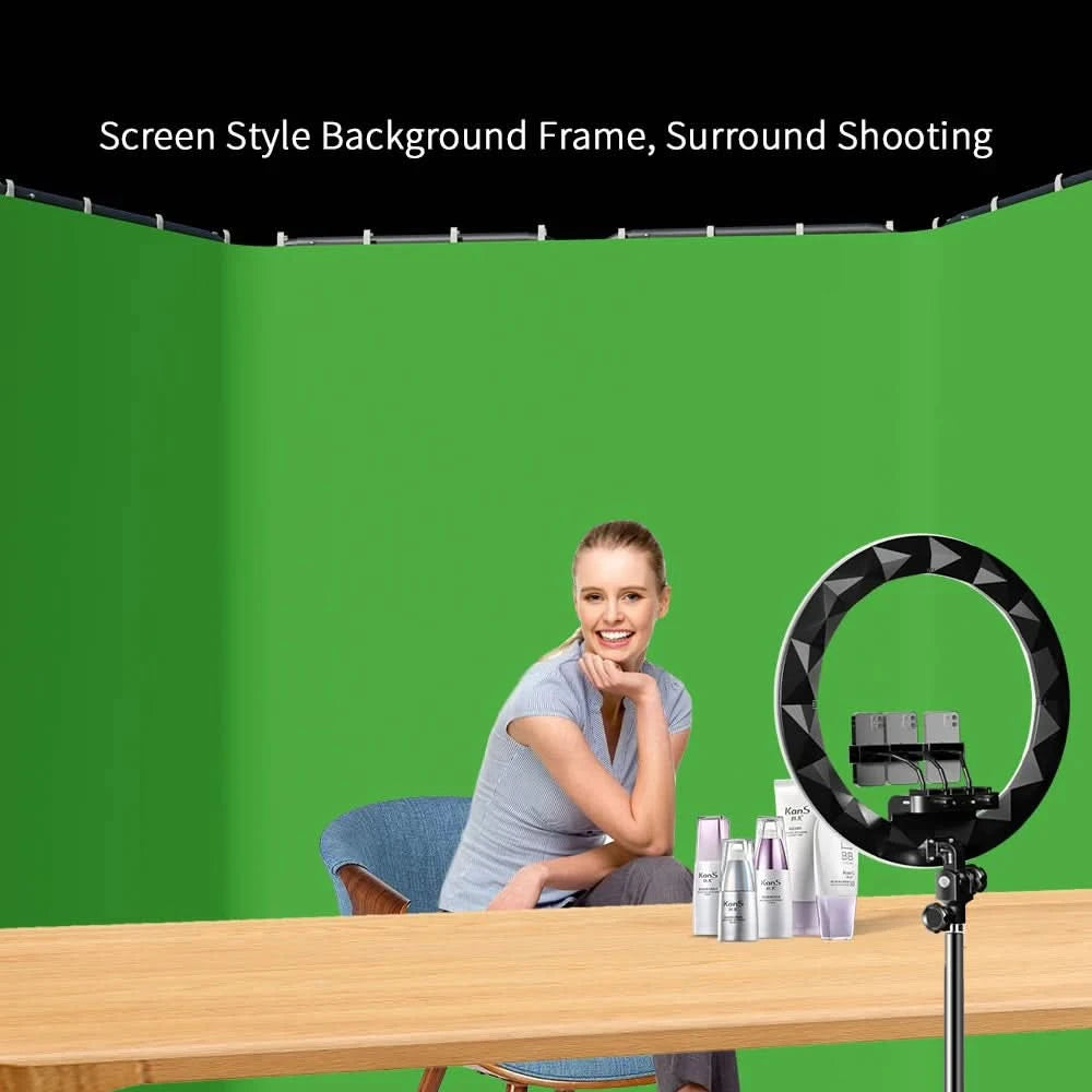 2.4x2.4m Hintergrundrahmen Schwarz/Weiß/Grün/Grau Bildschirmwand Faltbar für Tiktok Live Fotostudio Kit Chromakey Greenscreen-Rahmen