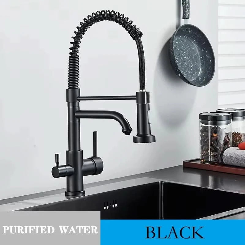 Purified Water Kitchen Faucet Pull Down Spray Stream Head Dual Handle Faucet 360 Rotate Deck Mount Drinking Water Mixer Tap