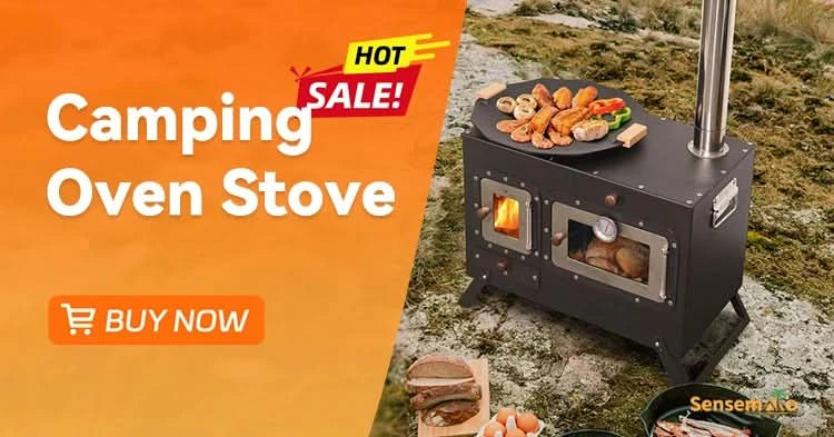 Camping Wood Stove Fire View Side Glass Portable Folding Wood Burner with Chimney Stainless Steel Tent Heater for Ice Fishing