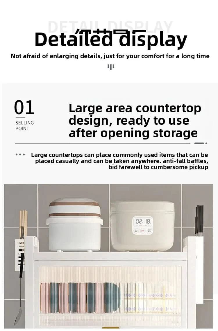 Kitchen cupboard storage box with door, dust-proof bowl rack, countertop, dish storage rack, chopsticks, dishes, drain rack