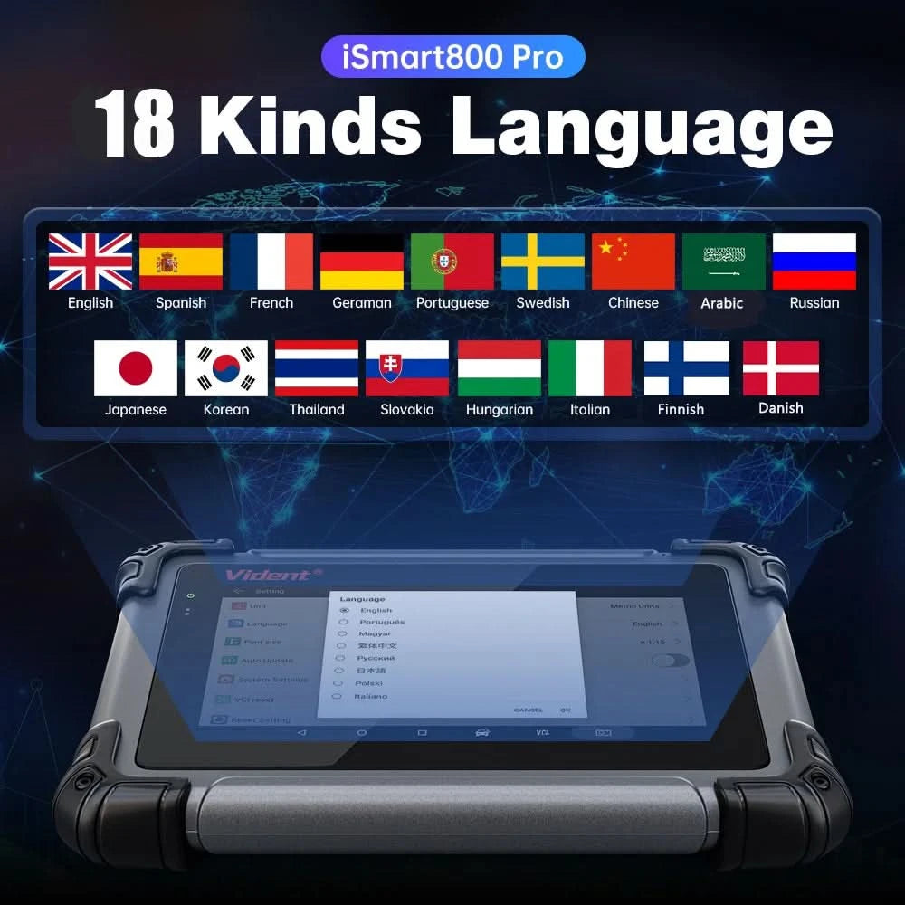 VIDENT iSmart800 Pro OBD2 Scanner Full System Car Diagnostic Tool Key Programming Bi-Directional Control 40+ Reset CAN FD& DoIP