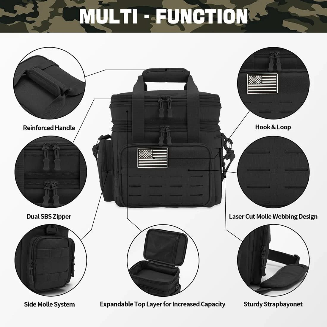 Taktische Brotdose für Herren, erweiterbare taktische Kühltasche, 18 l, auslaufsicher, isoliert, für Arbeit, Camping, Outdoor