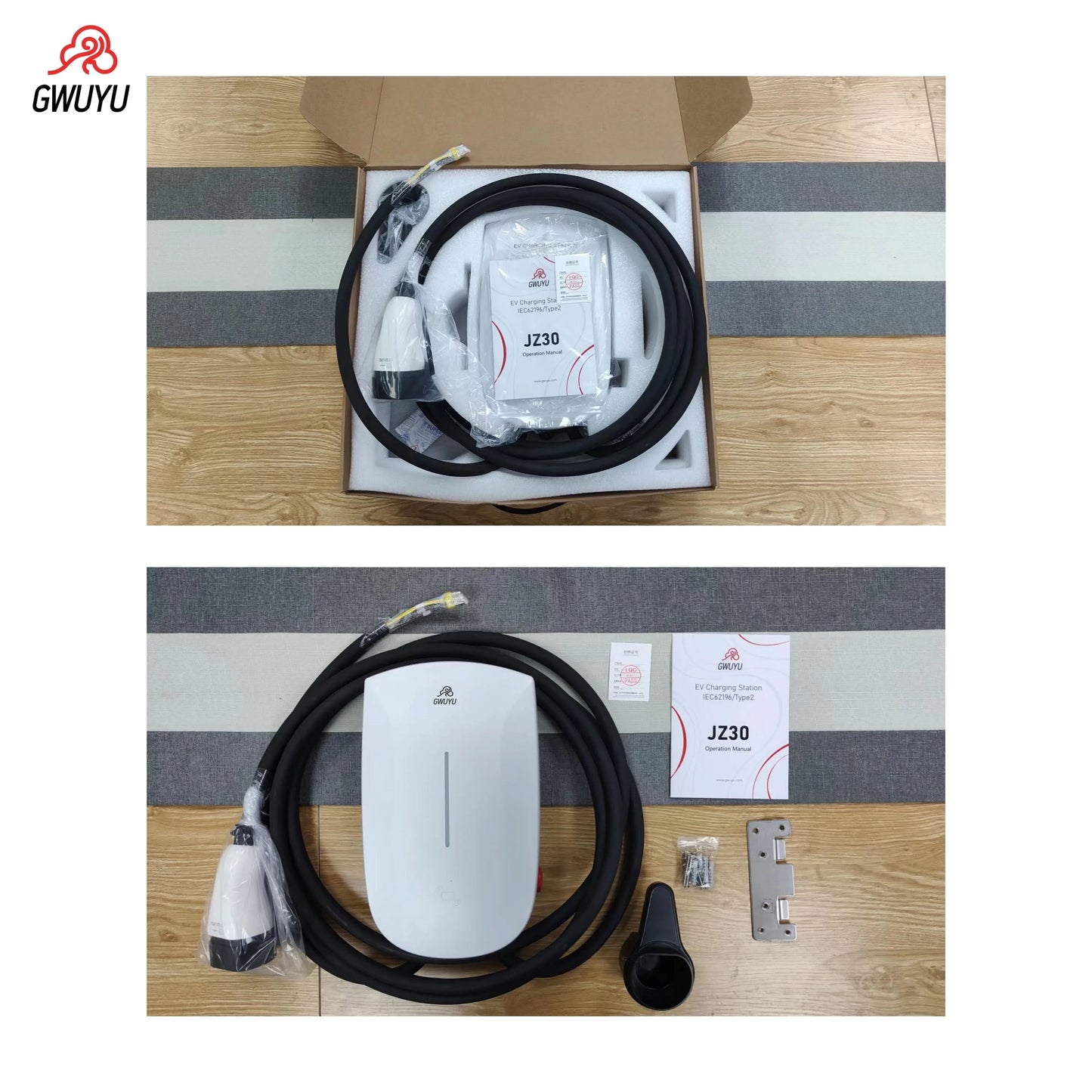 Wallbox EV Ladegerät 32A 7KW 16A 11KW 22KW 3-Phasen Elektrofahrzeug-Ladestation Typ2 IEC62196-2 Steckdose 5m Kabel Plug and Play