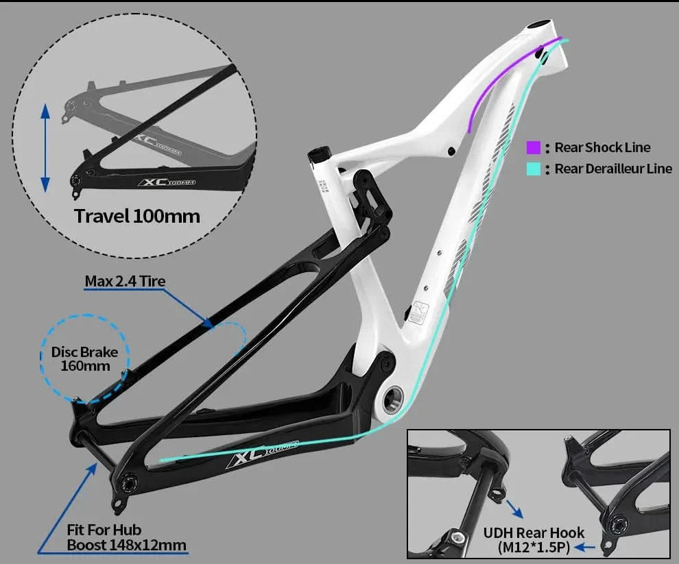 BXT NEW vollgefedert Boost 29er Rahmen XC Mountainbike Steckachsenrahmen UDH-Schaltauge