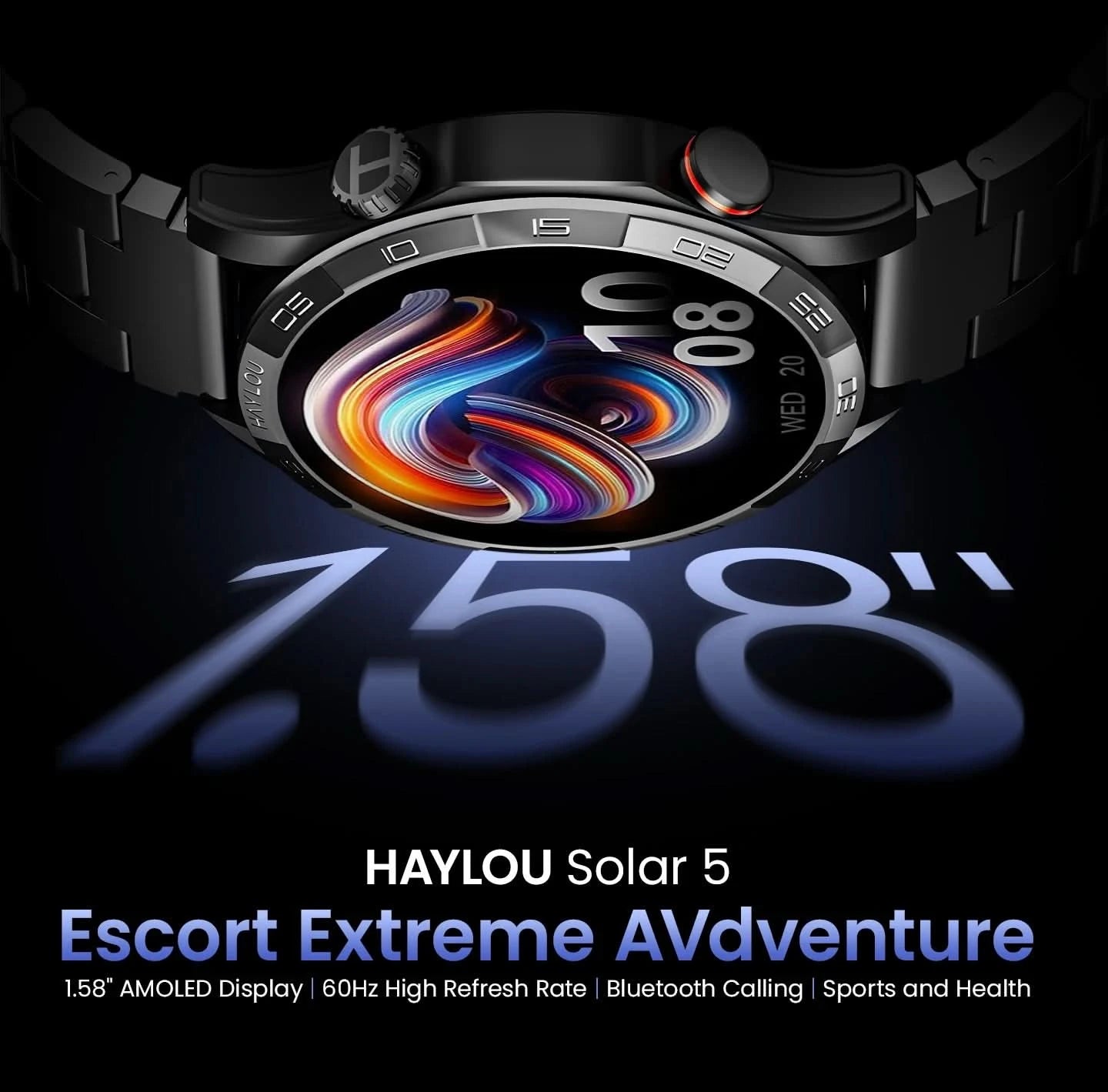 HAYLOU Solar 5 Smartwatch mit Sprachanrufen 1.58'' AMOLED Display 60Hz Smart Watch 24H Gesundheitsüberwachung Sport-Smartwatch für Herren