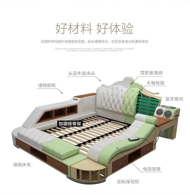 Headboard Storage Double Bed Queen Drawers King Size Smart Bed Luxury Princess Modern Letto Matrimoniale Bedroom Furniture