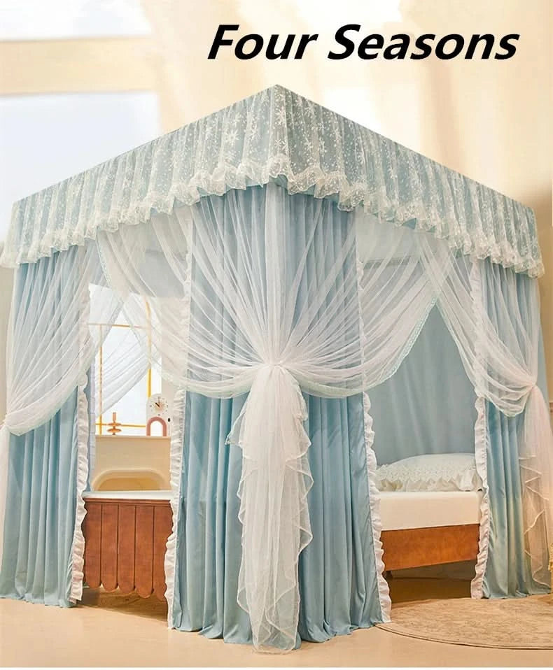 Four Season Bed Curtain Canopy for Girl Room Palace Mosquito Net with Frame Romantic Shading Three-door Bedcover Decor