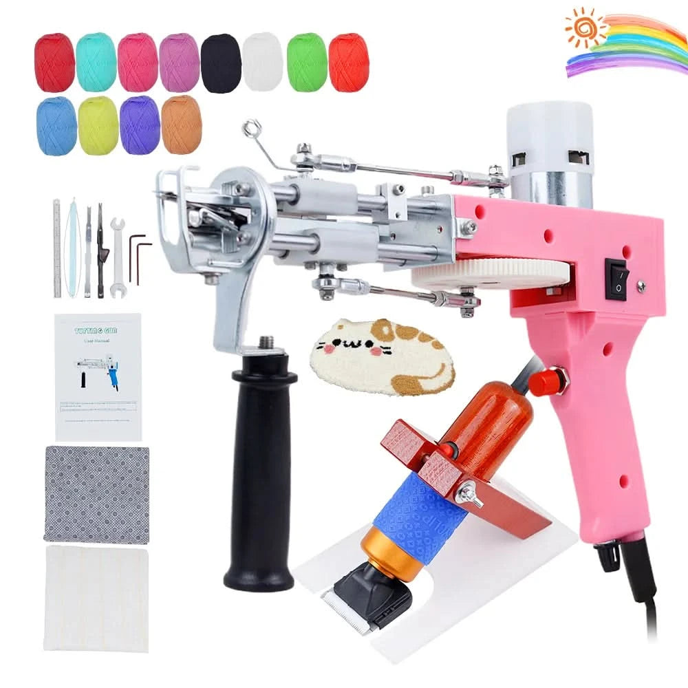 2-in-1-Tufting-Gun-Set, elektrische Tufting-Pistole, 7–21 mm Tufting-Pistole, mit Wollgarn und Tufting-Gewebe, Trimmer für Anfänger