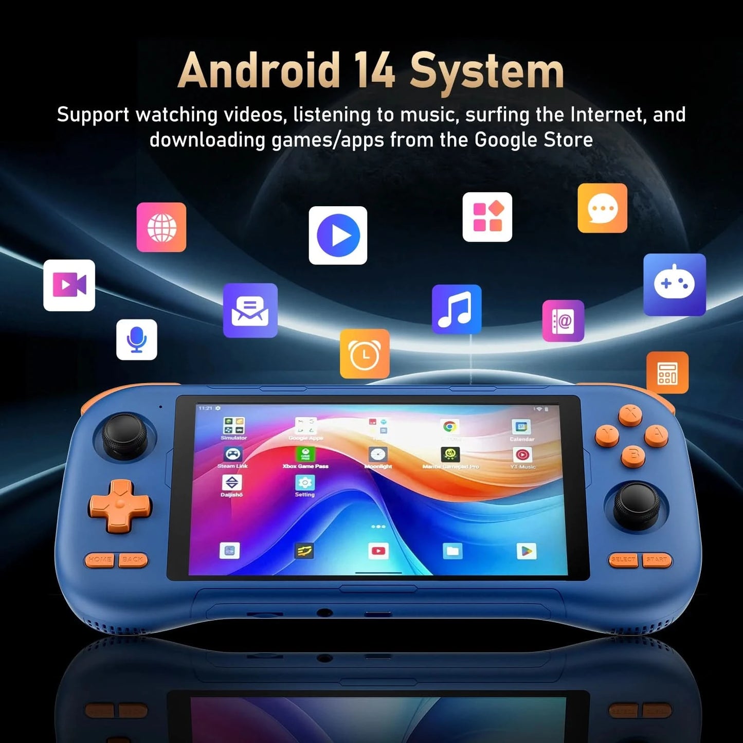 KINHANK K56 Handheld-Spielekonsole 5,5 Zoll Touchscreen 50 Emulatoren für Android 14 PS1/PSP/DC/SS 5000mAh WIFI5 Retro-Game-Player