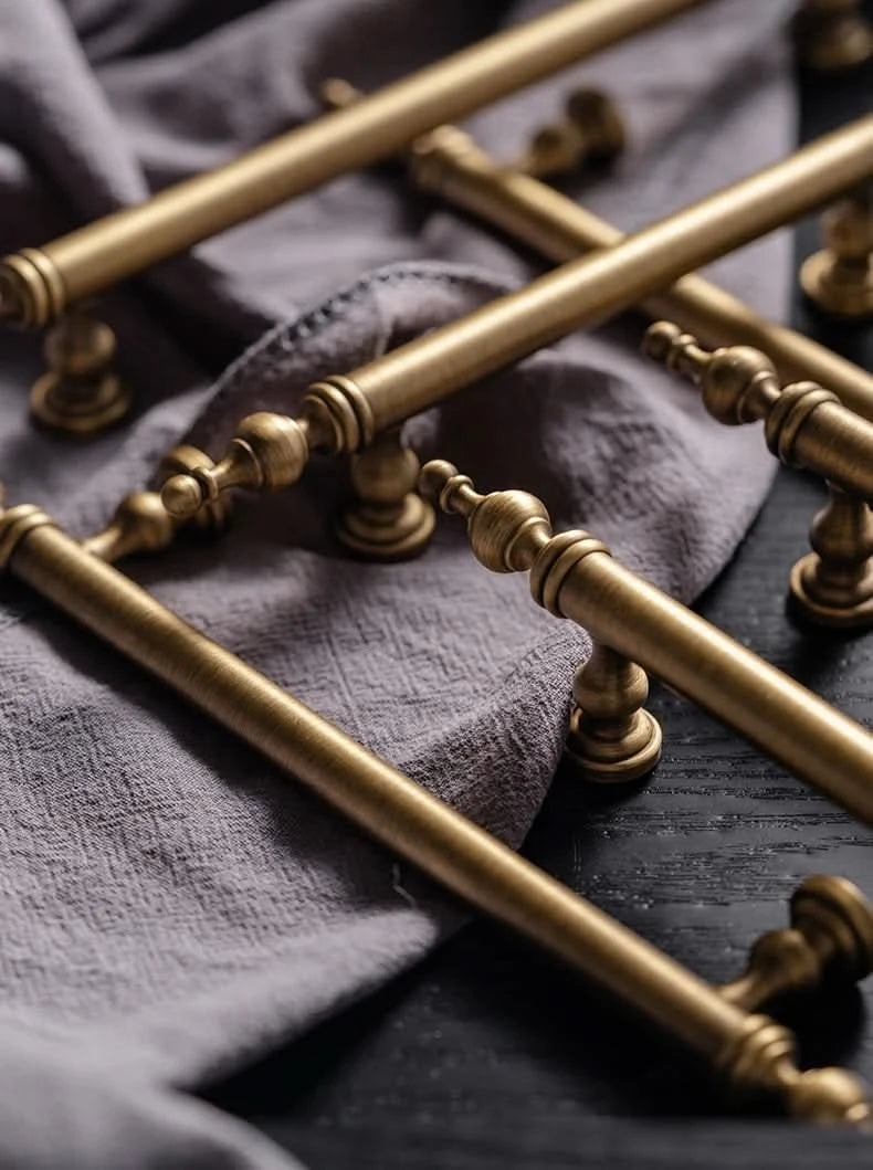 Tinyhob Solid Antique Bronze Pull Brass Cabinet Knobs T Bar Funiture Wardrobe Appliance Handle Long Pull Drawer Handle