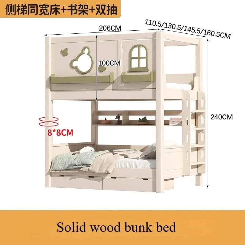 Solid wood upper and lower high and low bunk beds Double bed 2 people bunk beds for kids bed with mattress bedroom furniture