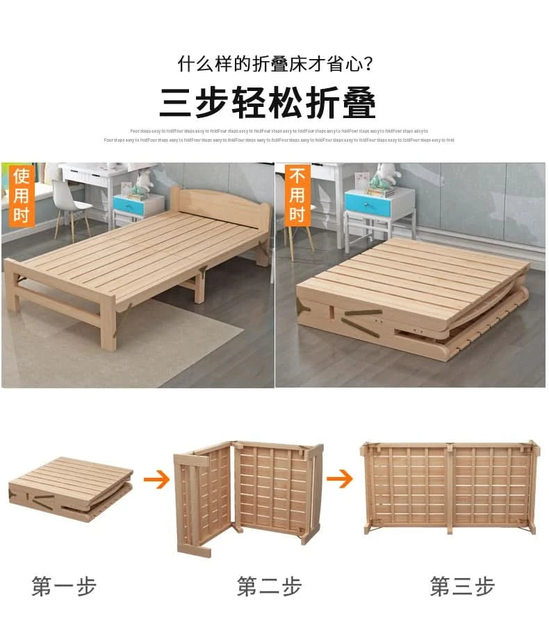 Folded bed, single bed rental room, solid wood bed, hard board bed, small bed, does not take up much space, bed