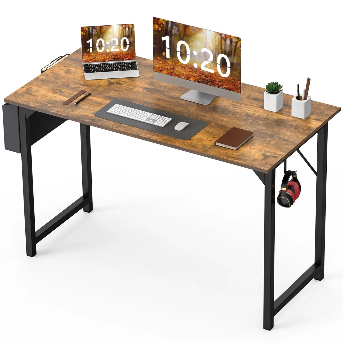 JHK Computertisch Schreibtisch Büro Gaming-Tisch Modern Einfacher Stil Kompakt mit Seitentasche Kopfhörerhaken Leichte Montage