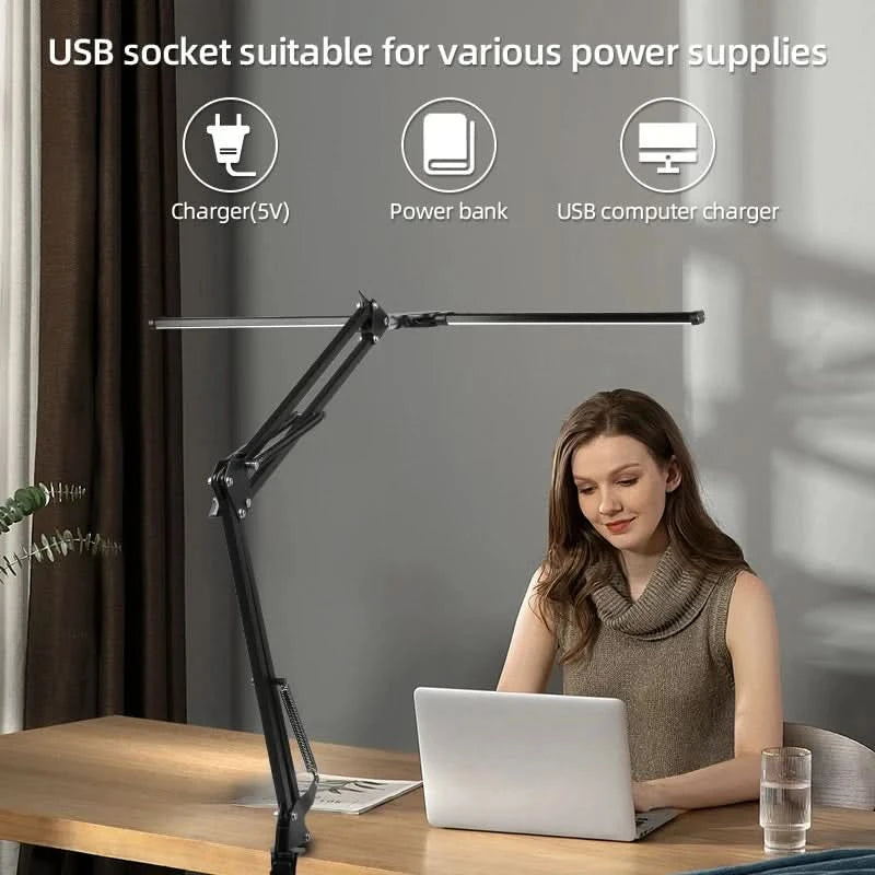 Clip Table Lamp Led Monitor Light Stand USB 3 Color Modes and 10 Dimmable Reading Lights for Study Office Double Head Desk Lamp
