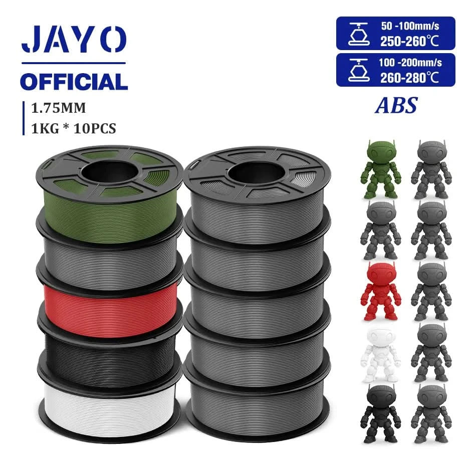 JAYO ABS Filament 1.75mm 3D Printer Filament 10Rolls For FDM 3D Printers 3D Pen Filament Refills 1KG/Roll 3D Printing Materials