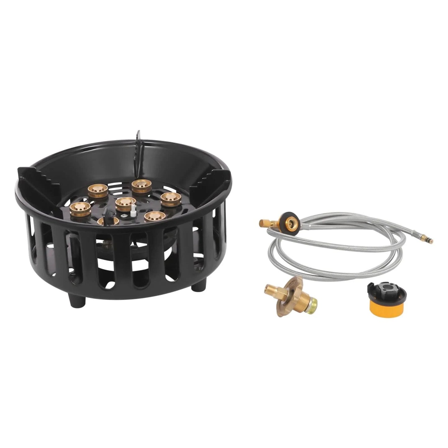 21000W Tragbarer Butan-Campingkocher, Outdoor-Brenner mit 2 Adaptern, Gaskocher, Propangas-Tragkocher für Braten und Kochen im Freien