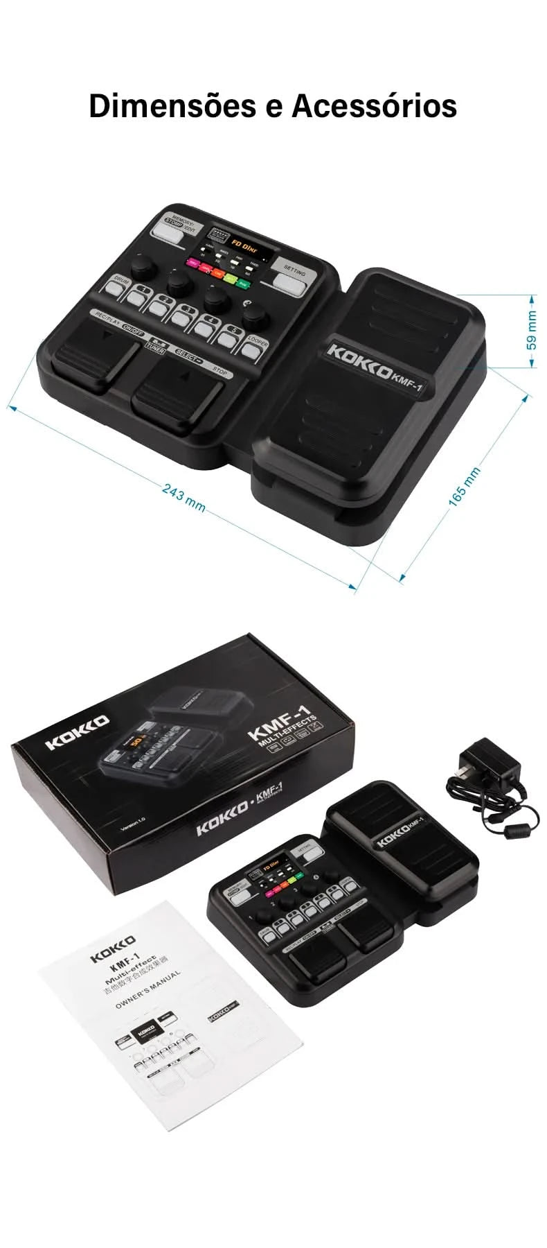 KOKKO KMF-1 Guitar Pedal Synthesized Effect 18 Amp Models IR 512 Dot Sampling Drum Machine and Loop Function Guitar Accessories