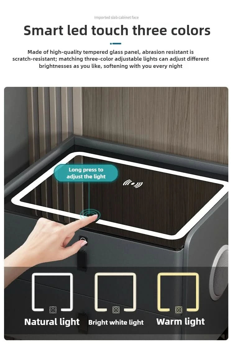 Bedside Table with Wireless Charging – 2-Tier Smart Nightstand with Lockable Drawer & Rechargeable LED Light