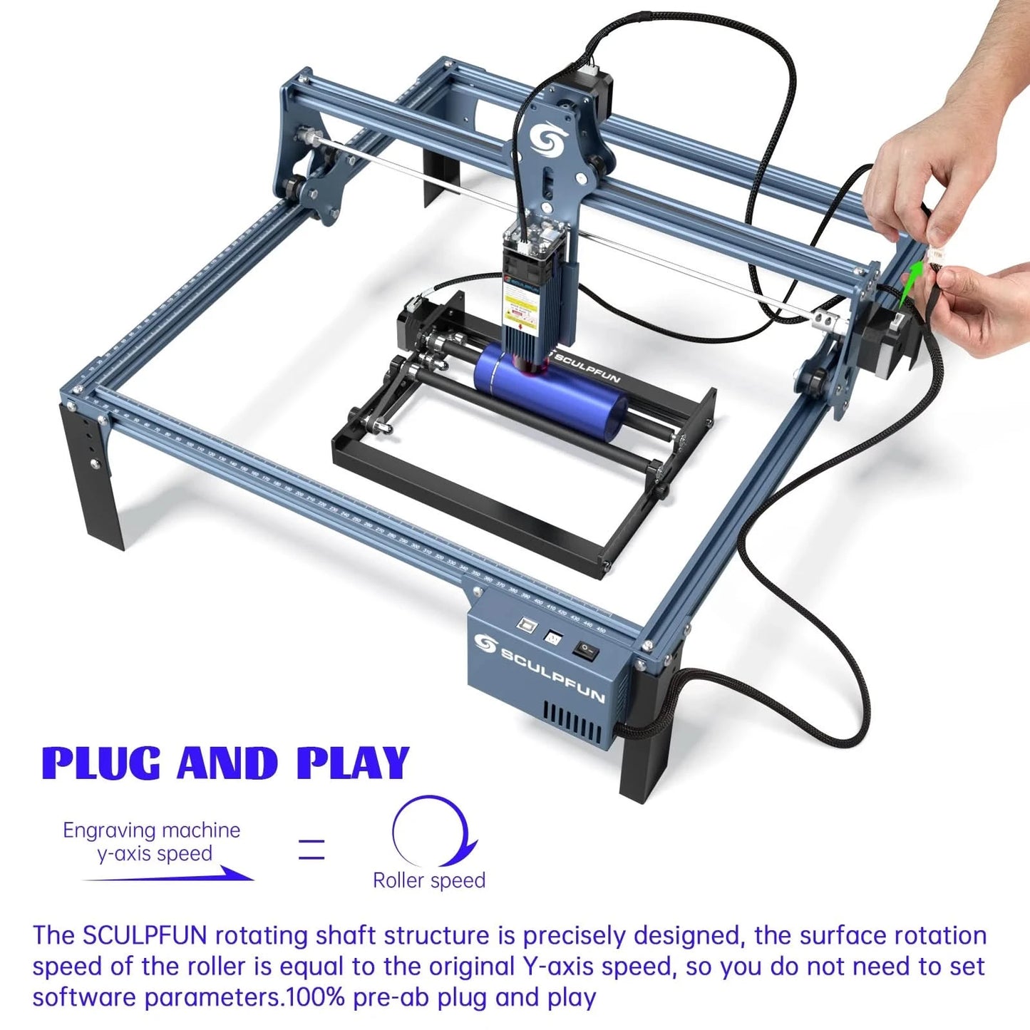 SCULPFUN S9/S10 Laser-Rotationsgraviermaschine Y-Achsen-Rotationswalze für 6-150 mm Gravur von zylindrischen Objekten, 360° drehbar