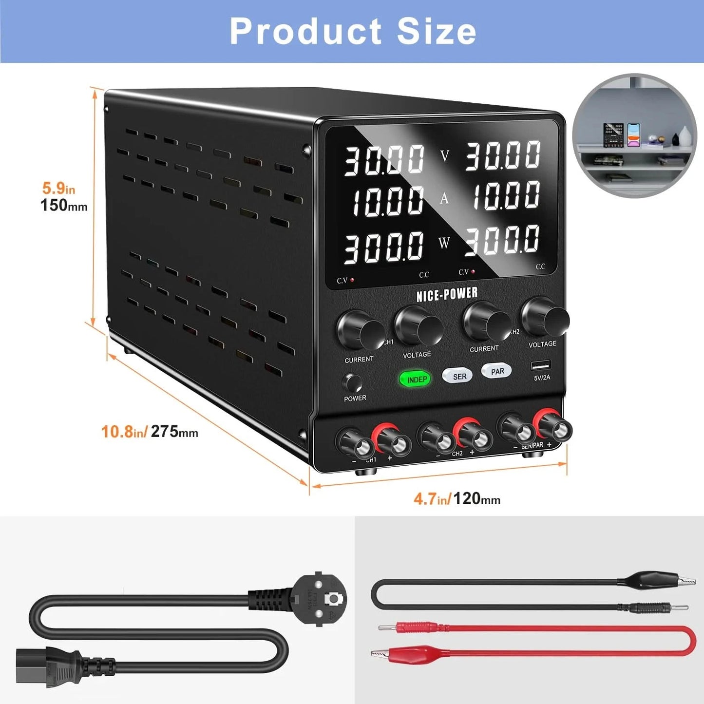 NICE-POWER 30V 10A Zweikanal-DC-Labornetzteil 60V 120V 240V Doppel-Tischnetzteil mit positiver und negativer Spannungsausgabe
