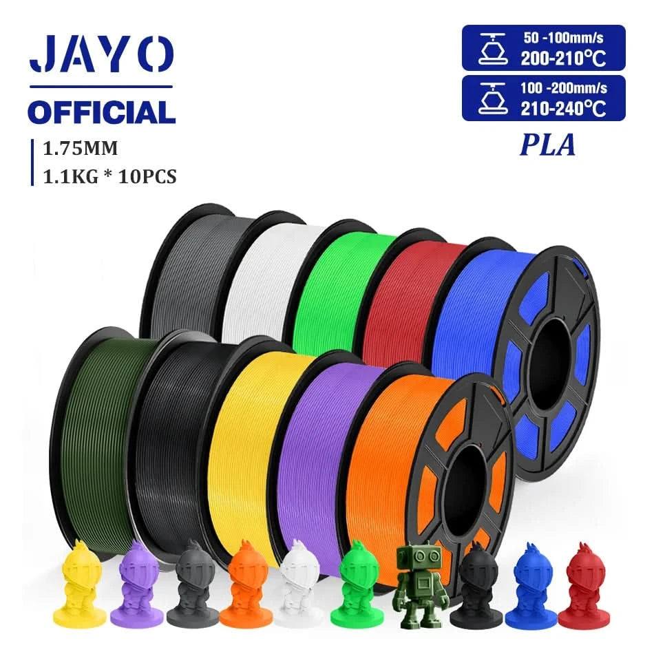JAYO PLA Filament 1,75MM 10 Rollen/Set PLA 3D-Druckerfilament Multicolor für FDM 3D-Drucker Sauber gewickelte 3D-Druckmaterialien