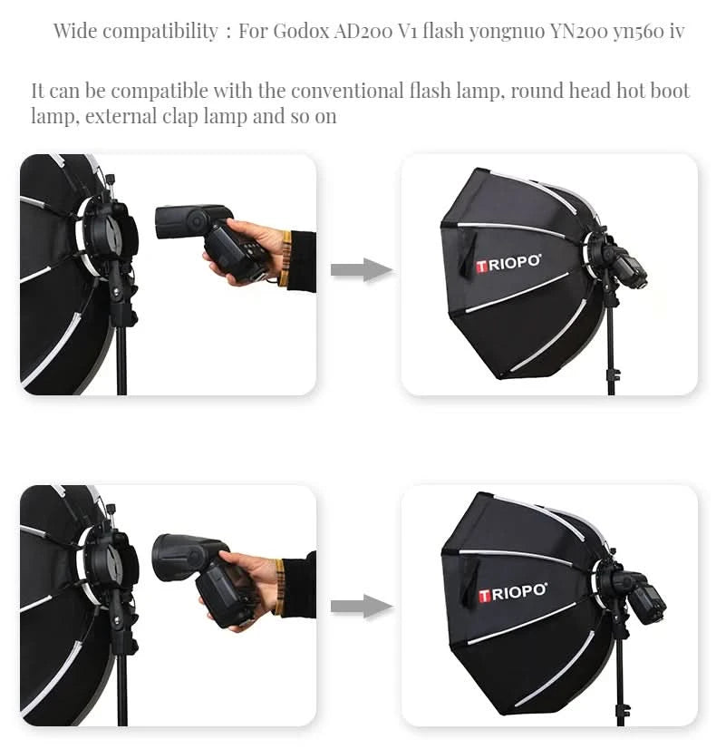 TRIOPO Softbox KX55CM KX 65CM 90CM Octagon Schirm-Leuchtbox für Godox AD200 V1 Speedlite Blitzlicht Fotostudio