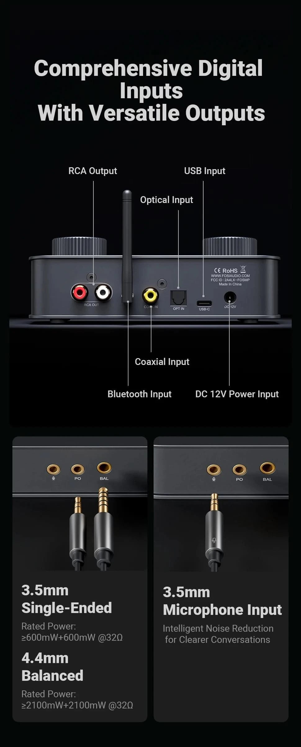 Fosi Audio K7 HiFi DAC & Kopfhörerverstärker, AKM4493ESQ DAC-Chip, PCM 384kHz/32Bit & DSD256, Mikrofon-Eingang USB Audio DAC für Gaming