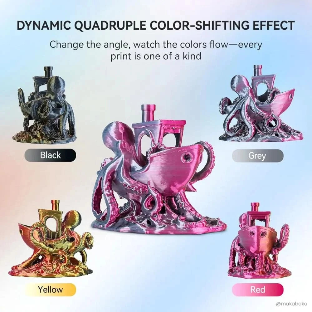JAYO 3D Multicolor 4-Farben Seiden-PLA+-Filament-Bündel Seiden-PLA+-3D-Drucker-Filament 1,75 mm +/- 0,02 mm Glänzende Seidenstruktur 2 Rollen