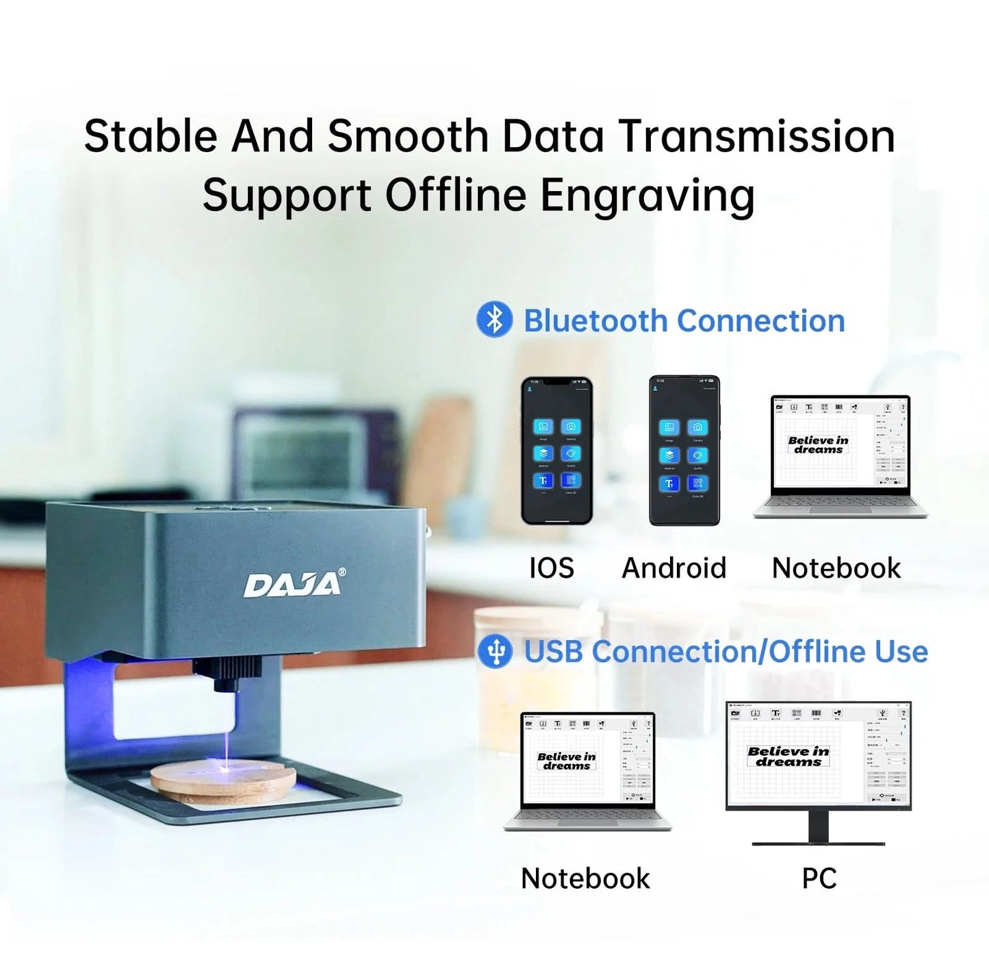 DAJA DJ6 Laser Engraver Logo Marker Machine for Household Woodwork Marking Machine Support Wireless BT Mobile Phone App Control
