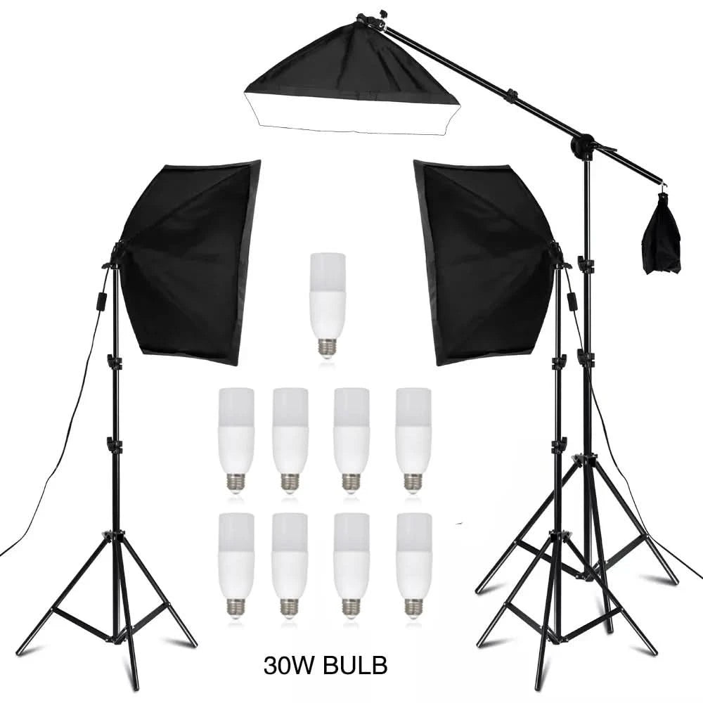 SH Fotostudio Softbox Licht-Kit Fotoausrüstung Vier Lampenfassungen Dauerlichtsystem mit E27 Glühbirnenzubehör