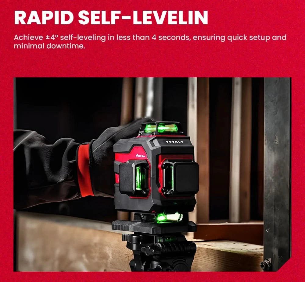 YEVOLT Laser Level Green 12/16-Line 3/4-Plane Self-leveling 360 Horizontal & Vertical Accurate Measuring Tool-YVGLL4XS-Series