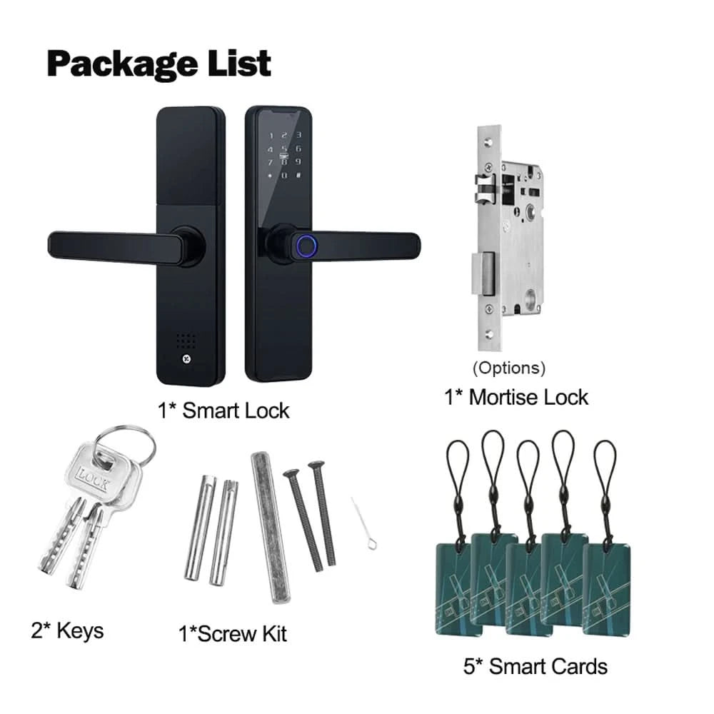 Do Brasil RAYKUBE Black K7 Pro+ Tuya Bluetooth Biometric Fingerprint Door Lock Smart Digital Lock Tuya App Unlock Keyless Lock