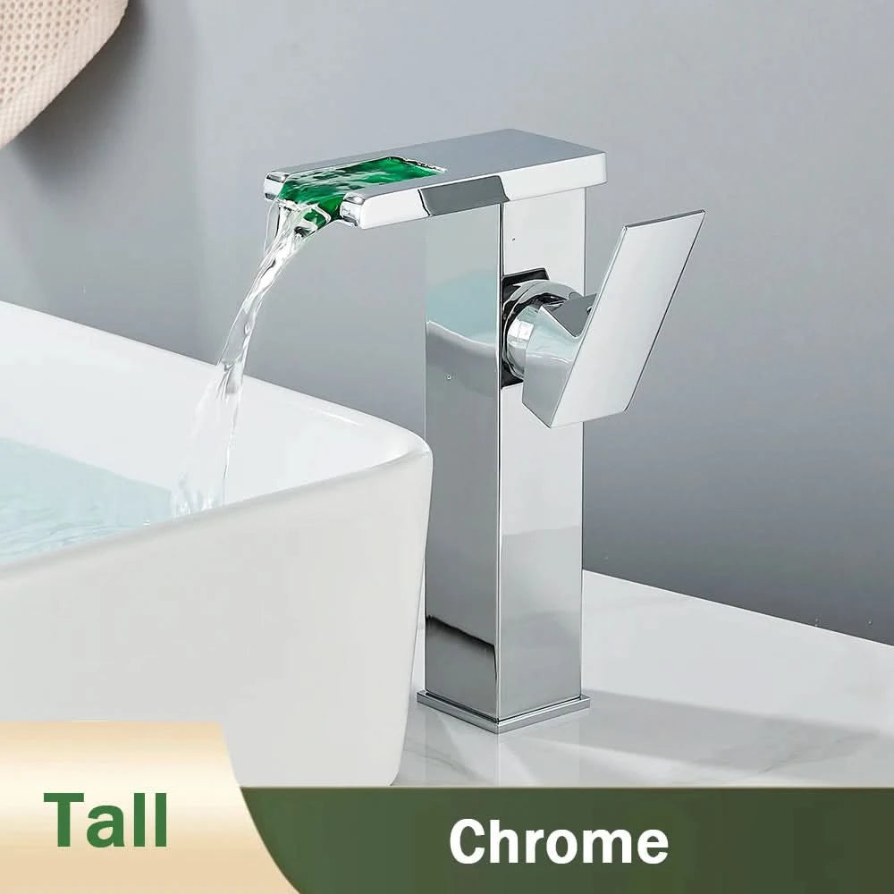 Rozin LED-Badwaschtischarmatur schwarz Wasserfall-Waschtischarmaturen Hydroelektrische LED-Waschtischarmatur Warm- und Kaltwasser-Mischbatterie
