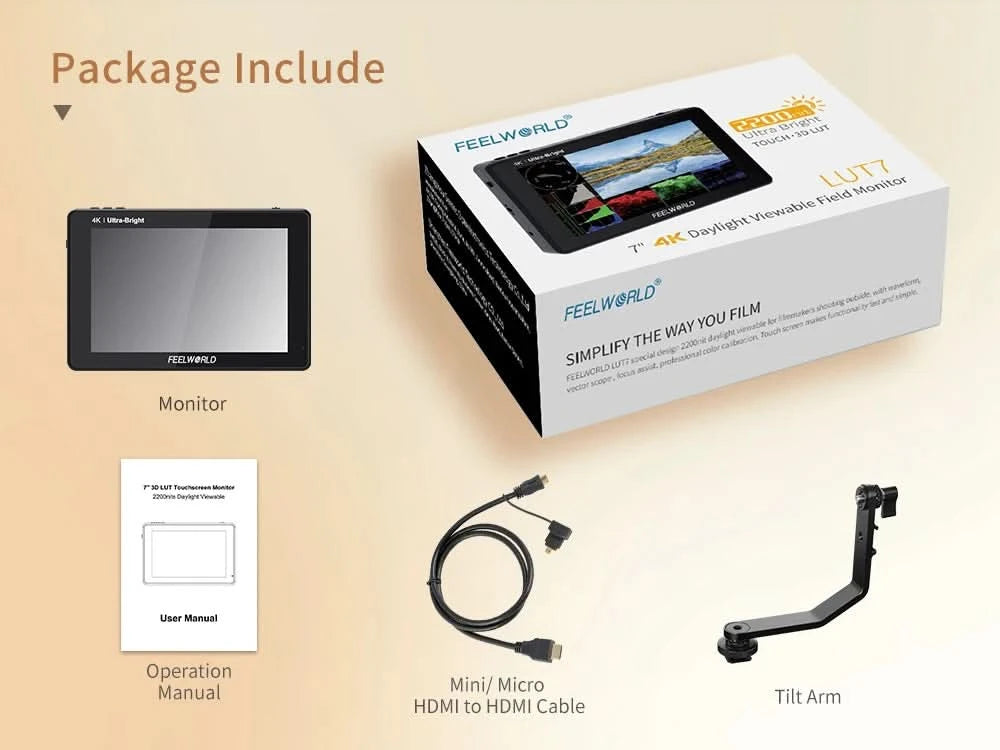 FEELWORLD LUT7 7 Zoll 2200nits Touchscreen Kameramonitor mit 3D LUT HDMI Ein- und Ausgang, Waveform, Vektorskop, Histogramm
