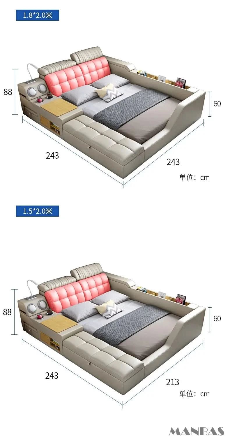 Modern Multi-Functional Tech Smart Bed with Storage, Speakers, USB, Bookshelves, and Tatami – Luxury King/Queen Ultimate Bed