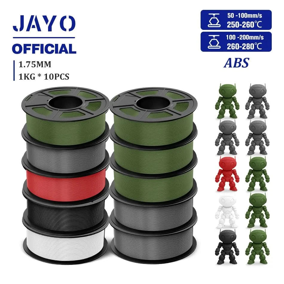 JAYO ABS Filament 1.75mm 3D Printer Filament 10Rolls For FDM 3D Printers 3D Pen Filament Refills 1KG/Roll 3D Printing Materials
