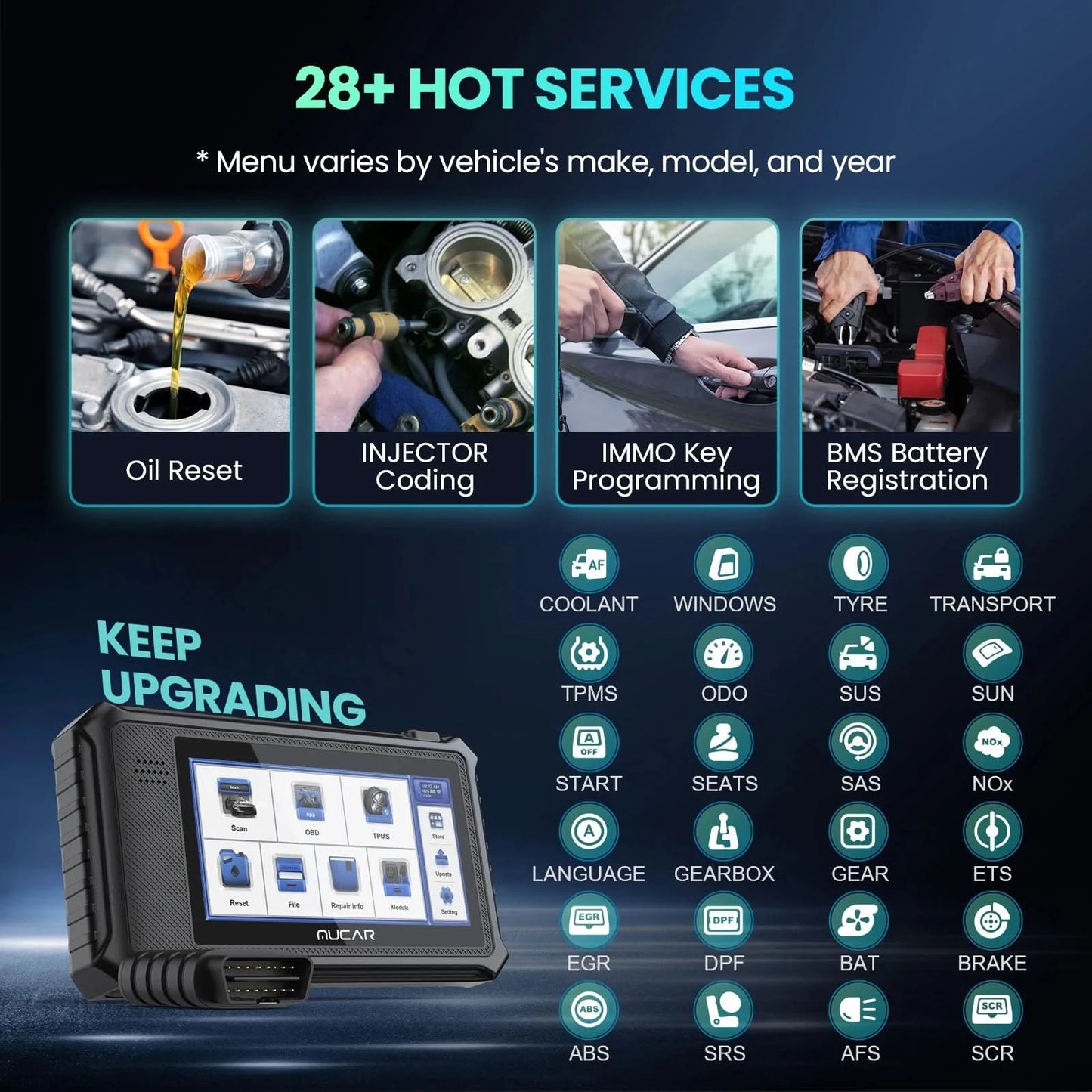 MUCAR VO6 OBD2 car Diagnostic tool full system auto scanner code reader ABS Engine 28 resets oil scan tools lifetime free update