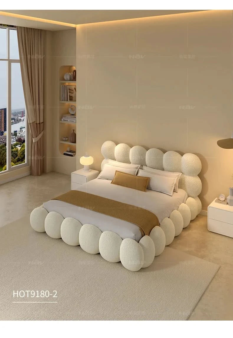 Beauty Cream Cloud Bed Large Size White Rectangle Minimalist Safe Bed Upholstery European Cama Matrimonial Home Furniture