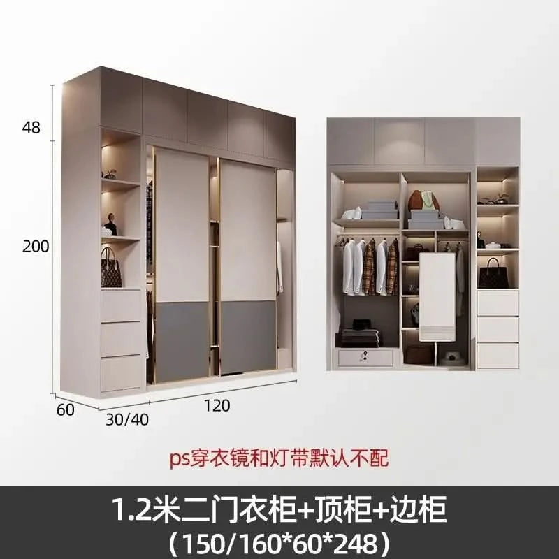 Sliding door wardrobe household bedroom small apartment full set of thickened back plate simple sliding door wardrobe
