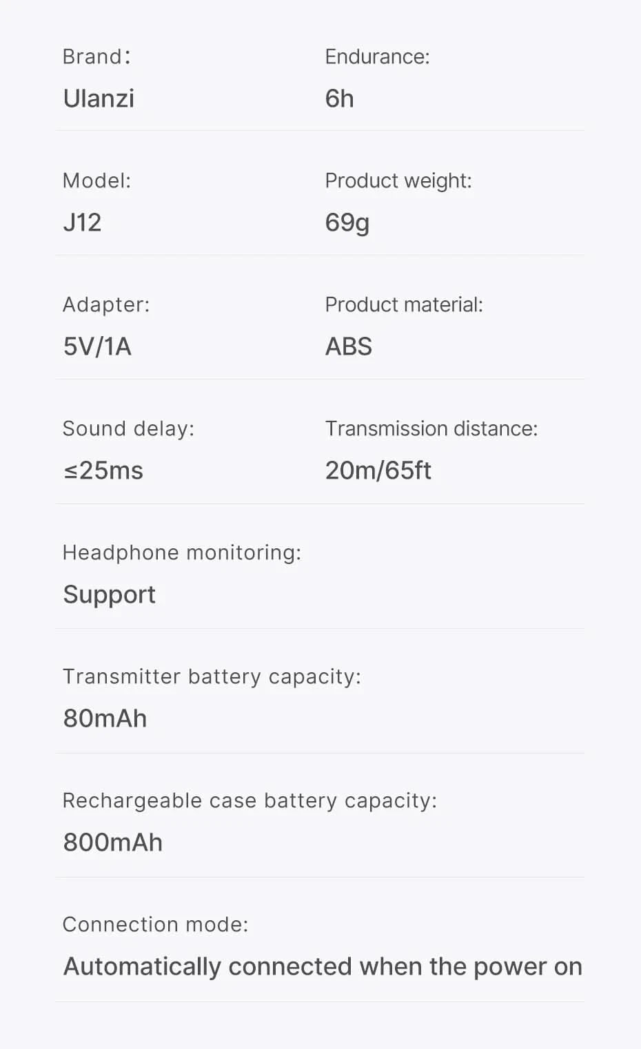Ulanzi J12 Wireless Lavalier Microphone System Audio Video Recording Microphone Mini Mic for iPhone Android Live Broadcast
