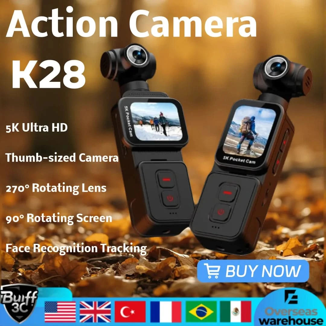K28 5K Ultra Clear Handheld Action-Kamera 1,69 Zoll Gesichtserkennung Automatische 270°-drehbare Linse Verfolgungsaufnahmen Sport-Daumenkamera