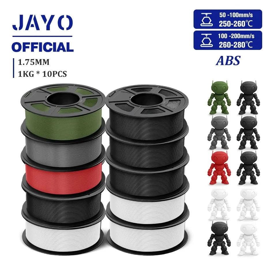 JAYO ABS Filament 1.75mm 3D Printer Filament 10Rolls For FDM 3D Printers 3D Pen Filament Refills 1KG/Roll 3D Printing Materials