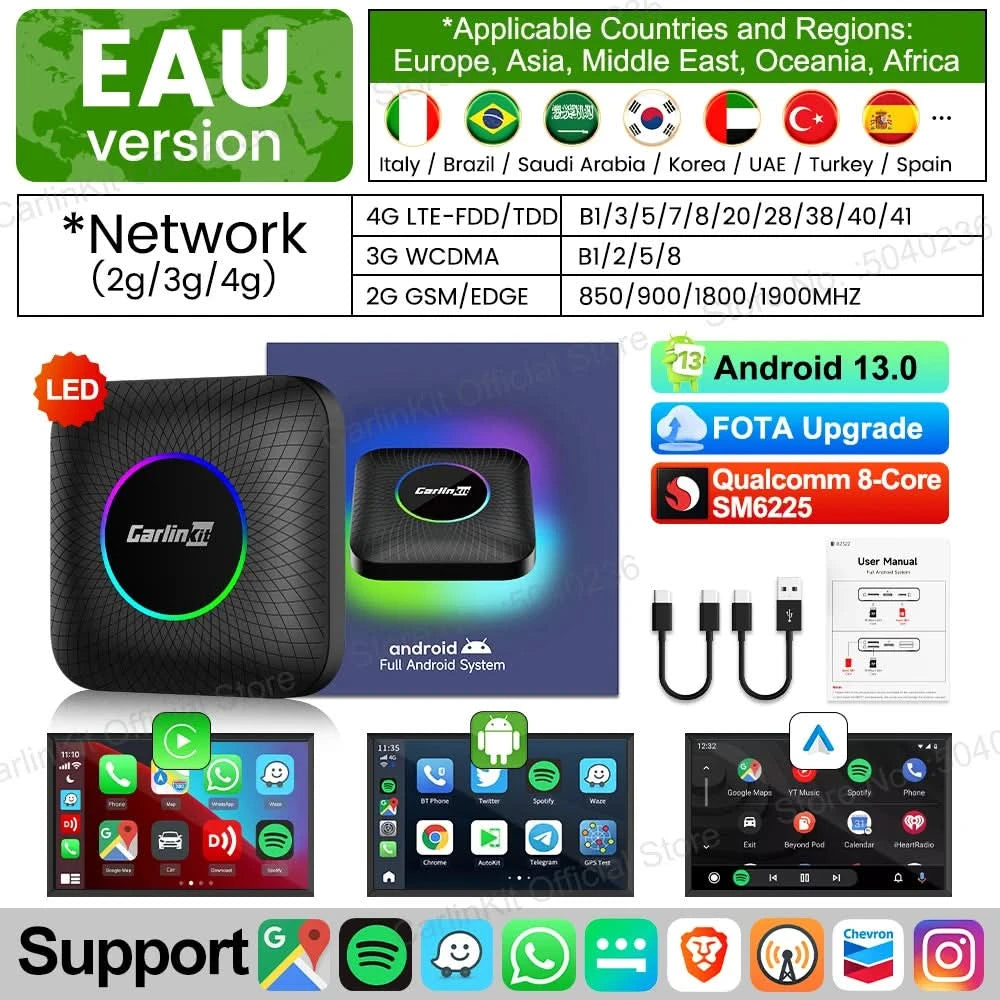 2026 CarlinKit CarPlay AI Box Android 13.0 SM6225 8-Core Android Auto Wireless CarPlay Adapter 2.4+5GGPS 64G 128G FOTA-Upgrade