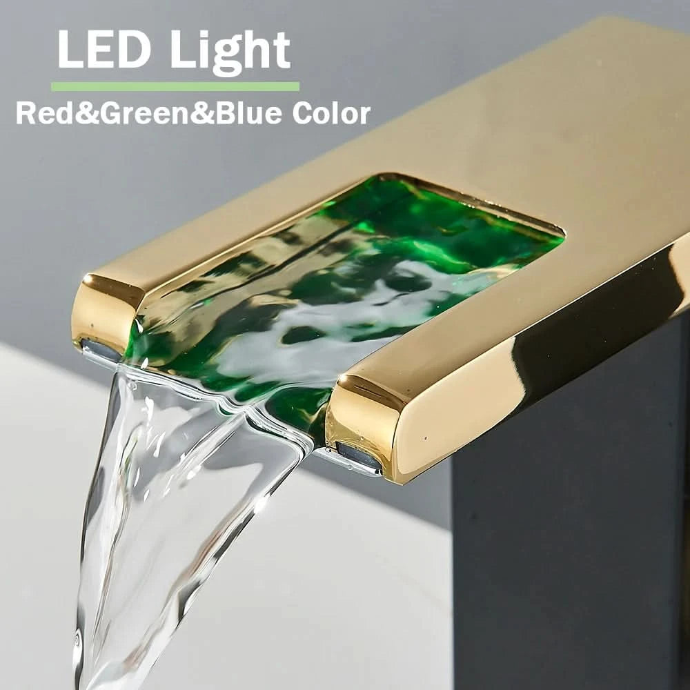 Rozin LED-Badwaschtischarmatur schwarz Wasserfall-Waschtischarmaturen Hydroelektrische LED-Waschtischarmatur Warm- und Kaltwasser-Mischbatterie
