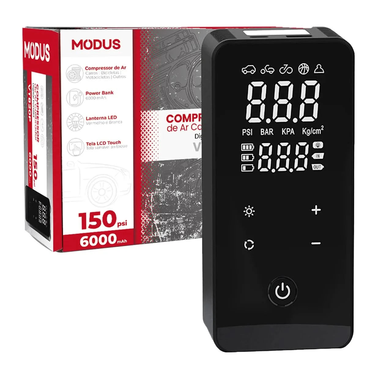 Portable Rechargeable Air Pump, Smart Touchscreen Screen Fill Tyre With Tire Calibrator And LED Emergency Light