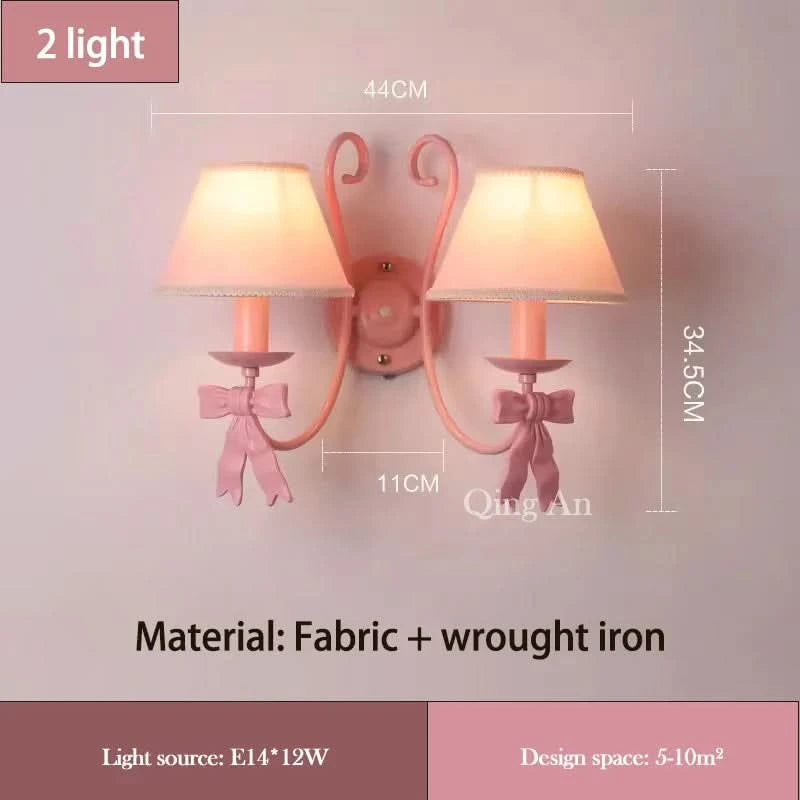 Pink Princess Room Wall Lamps Cute Bow Decor Lamp Modern Romantic Warm Children's Room Girl Bedroom Bedside Wall Hanging Lights