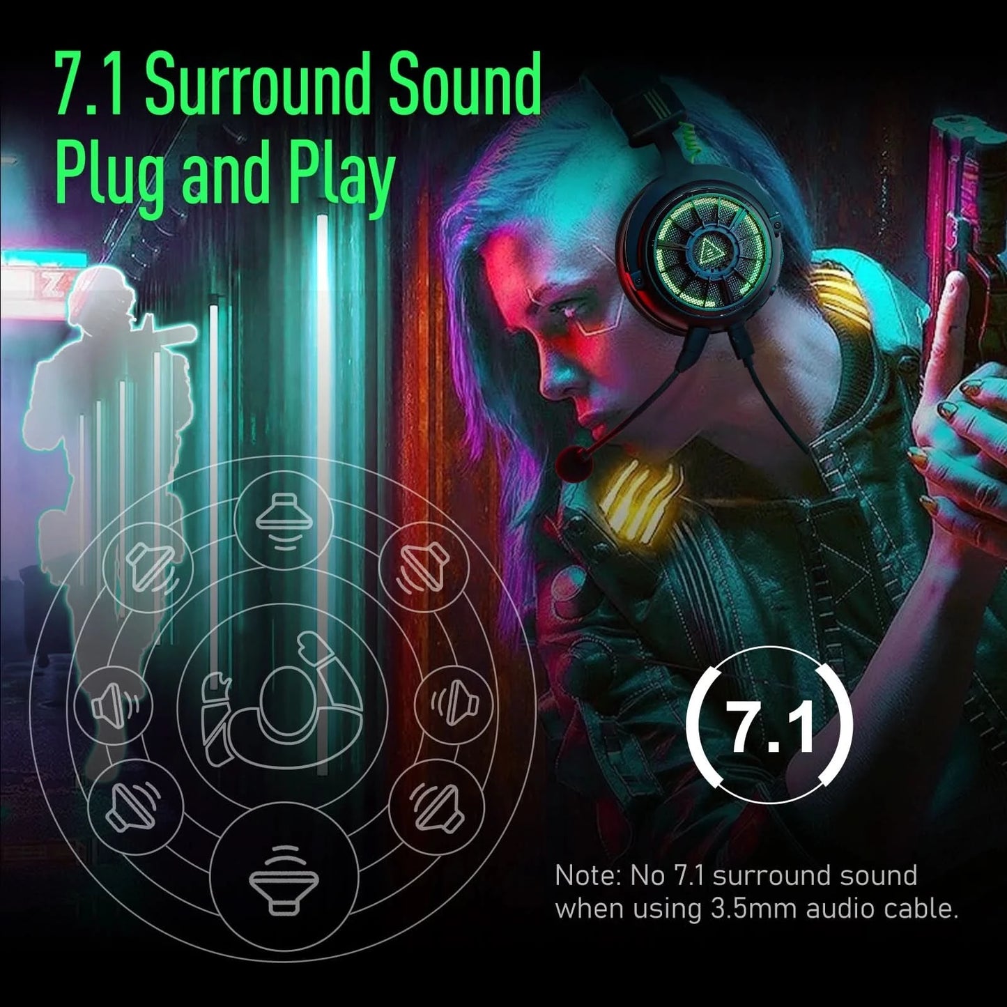 EKSA StarEngine Pro Gaming Headset Gamer 7.1 kabelgebundenes Over-Ear-Headset mit ENC-Mikrofon und Geräuschunterdrückung für PC/PS4/PS5/Xbox